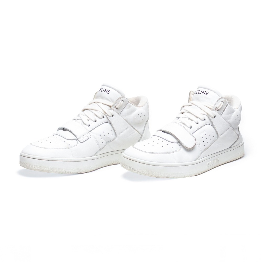 CELINE CT-02 Womens White Calf Leather High-Top Logo Sneakers SIZE‎ 37 EU / 7 US - Picture 4 of 15